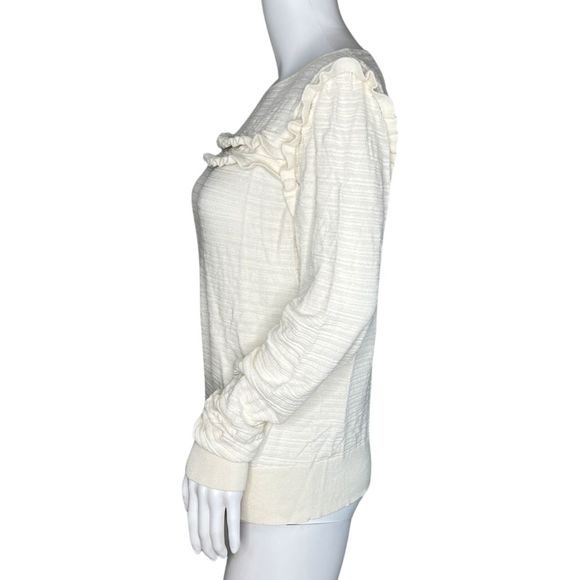 Ann Taylor Sweater Womens Large Cream Ruffle Trim Lightweight Neutral Minimalist - Picture 3 of 9
